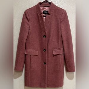 DKNY Women’s Wool Blended Single Rose Pink Breasted Boucle Walker Coat PM